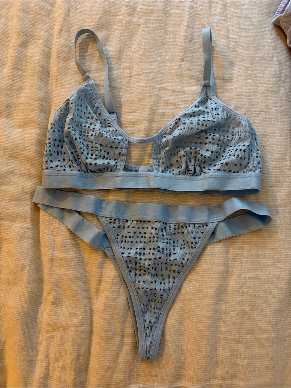 Negative Underwear Pale Blue Microdot Lace Bralette 2 & Thong Set S